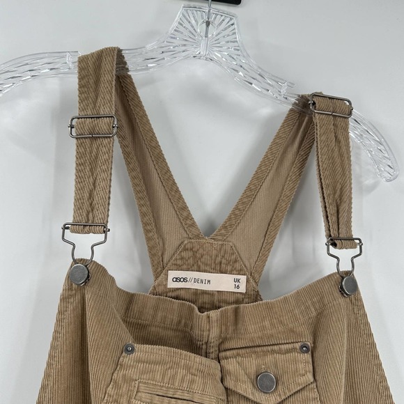 ASOS Denim Brown Corduroy Overall Dress Women's Size 12 - Picture 4 of 10